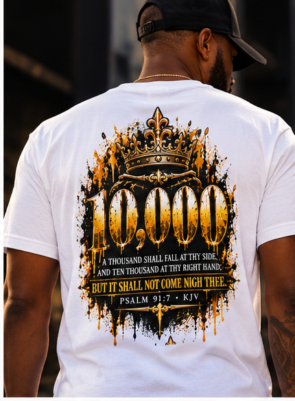 10K “Ten Thousand” Graphic Tee | Psalm 91:7 Christian T-Shirt