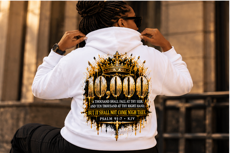 10K “Ten Thousand” Hoodie | Psalm 91:7 Christian Heavyweight Hoodie
