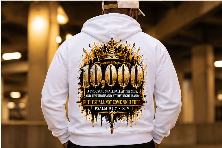 10K “Ten Thousand” Hoodie | Psalm 91:7 Christian Heavyweight Hoodie