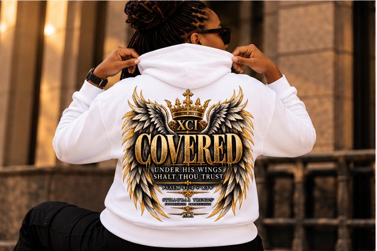 Covered Majestic Wings Hoodie | Psalm 91:4 Christian Heavyweight Hoodie